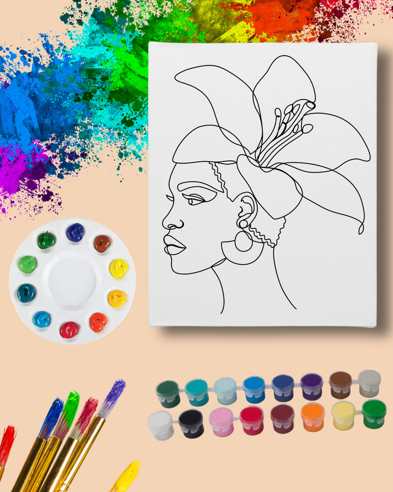 DIY Paint Party Kit - 11x14 Canvas - Black Woman Beautiful Flower