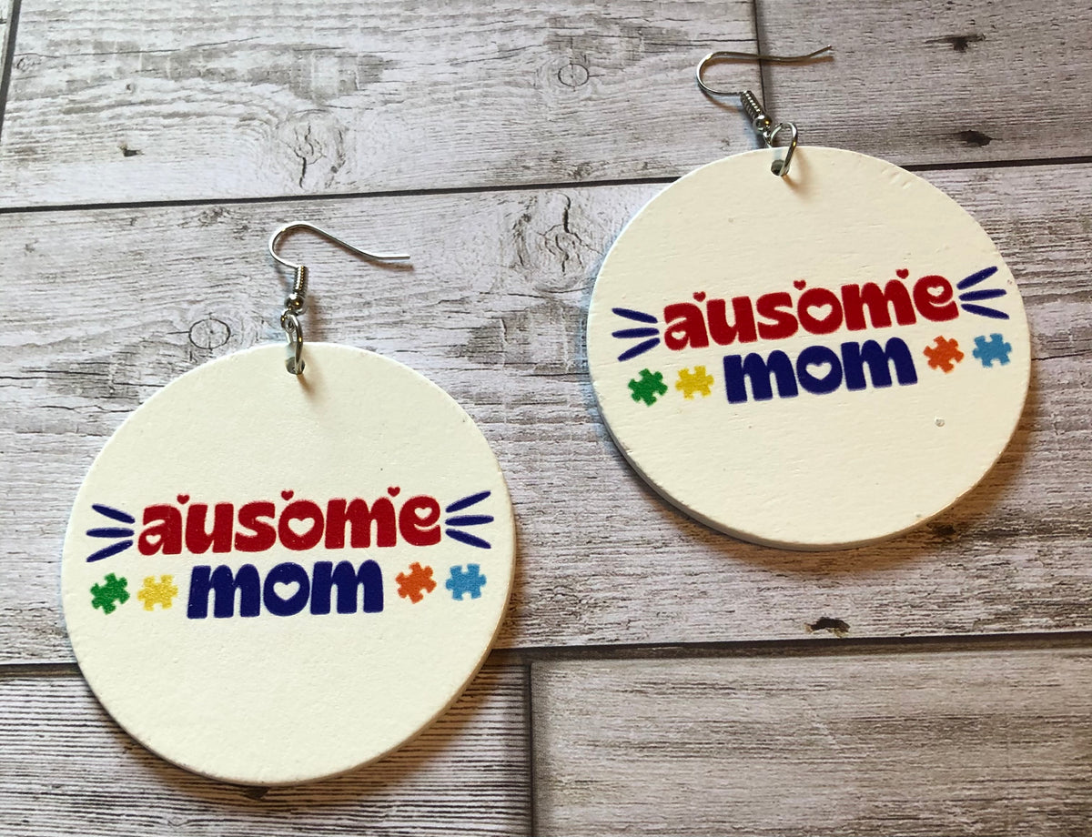 Ausome Mom Wooden Earrings (Adults - 6cm)