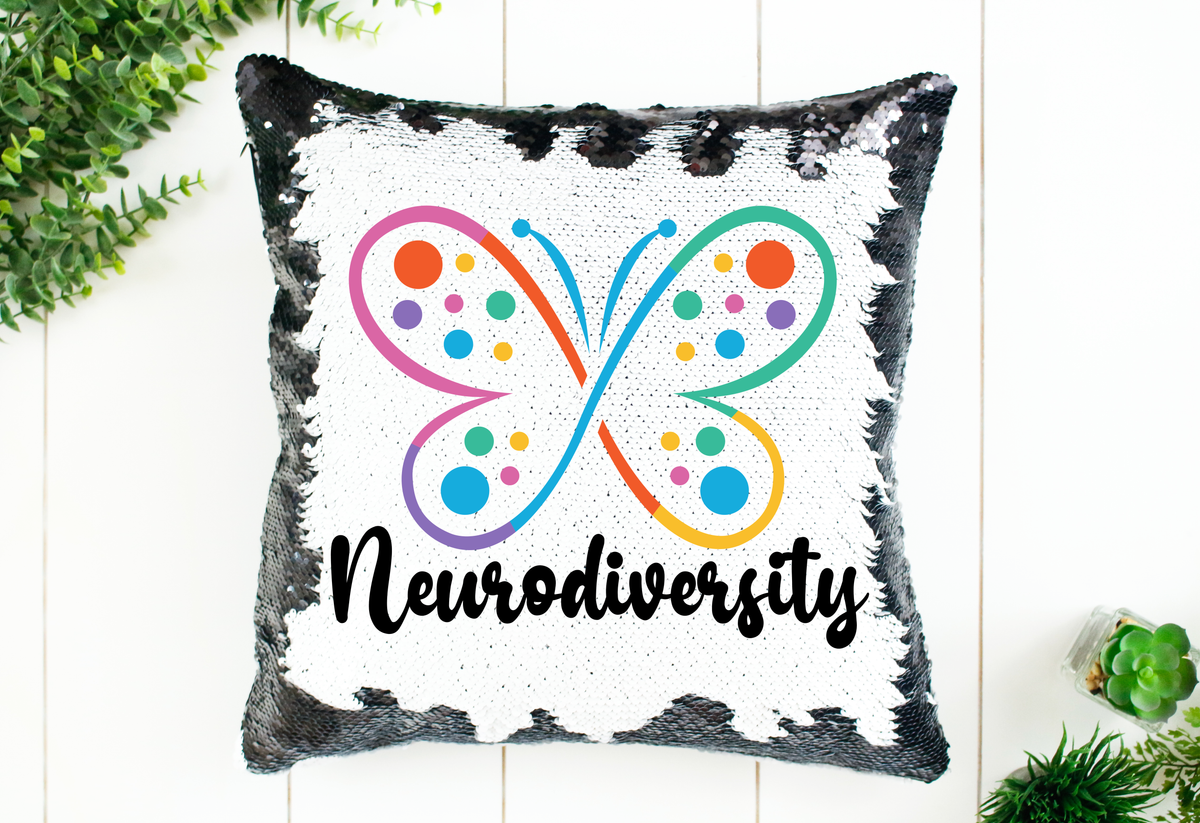Neurodiversity Butterfly Sequin Pillow