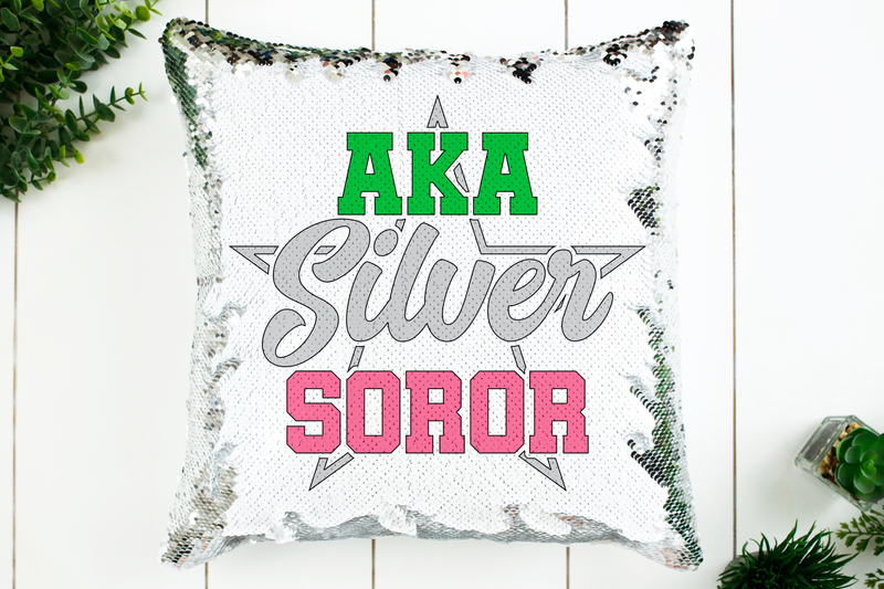 AKA Silver Soror Sequin Pillow