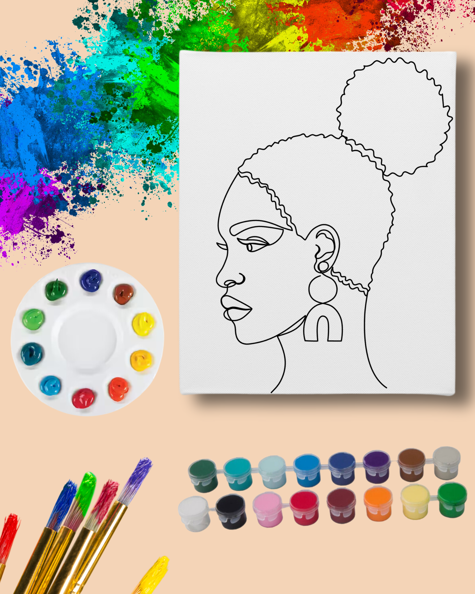 DIY Paint Party Kit - 11x14 Canvas - Afro Puff