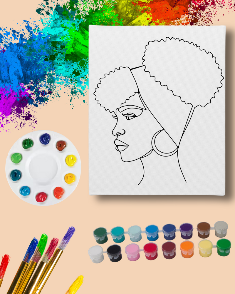 DIY Paint Party Kit - 11x14 Canvas - Afro Puff & Headwrap