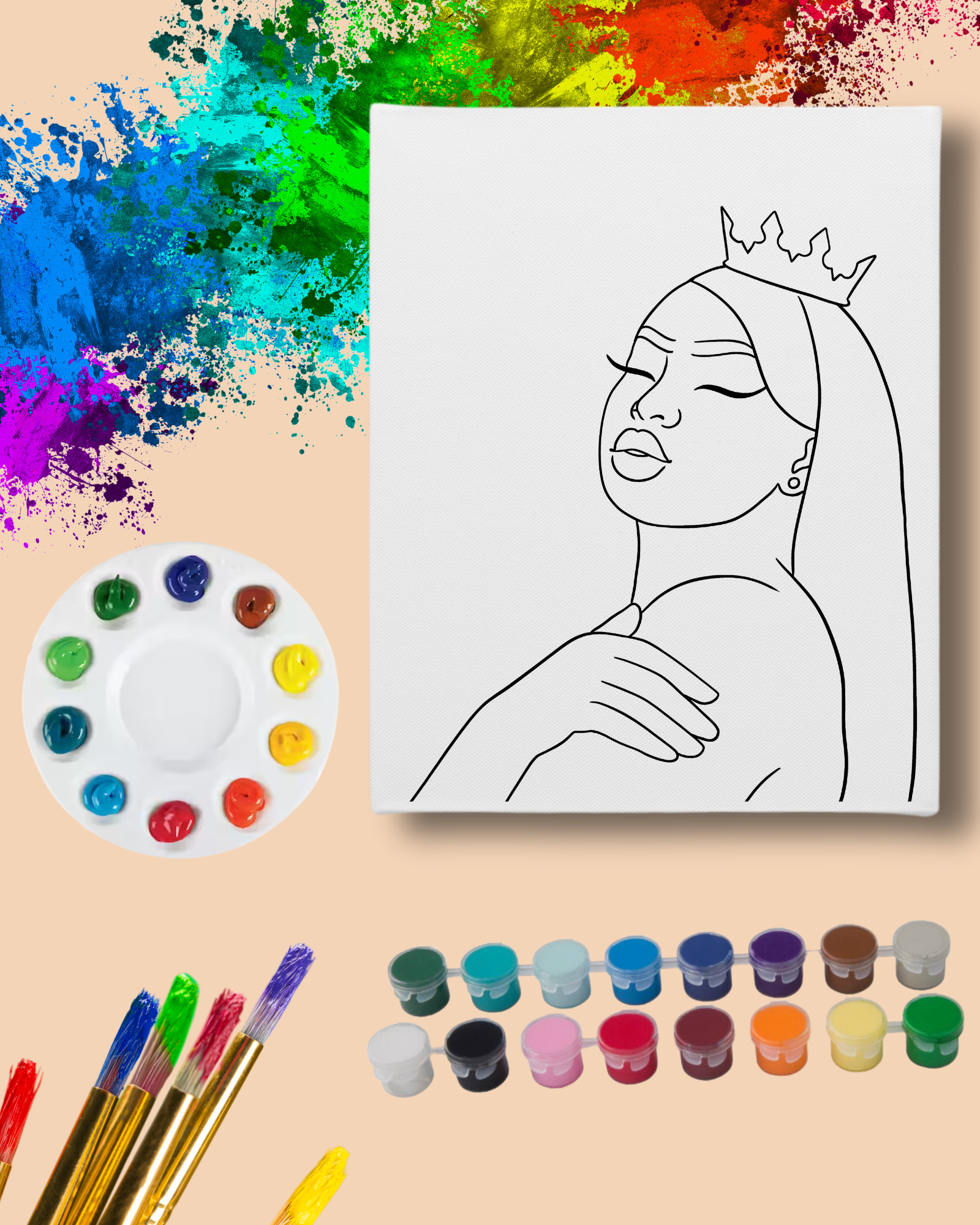 DIY Paint Party Kit - 11x14 Canvas - Black Queen