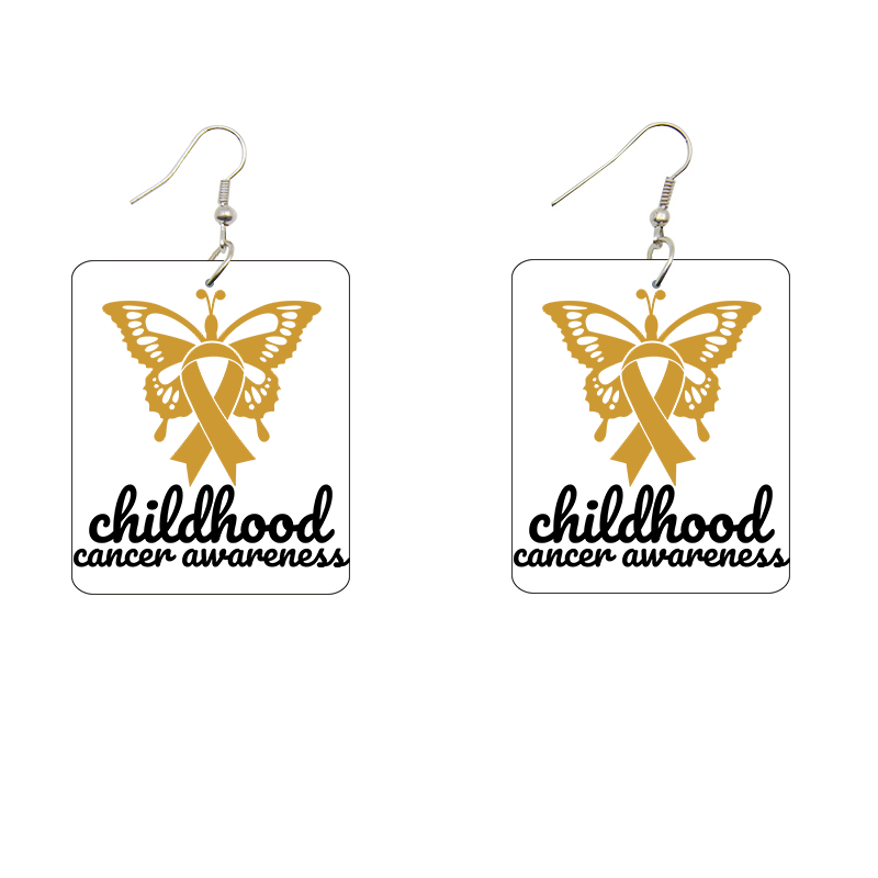 Childhood Cancer Awareness Rectangle Wooden Earrings