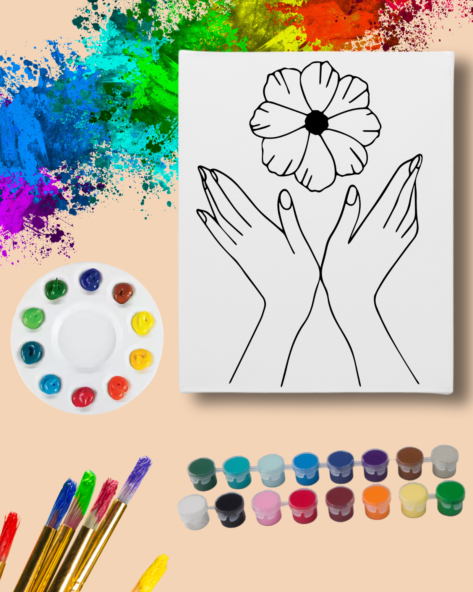 DIY Paint Party Kit - 11x14 Canvas - Hands & Flower