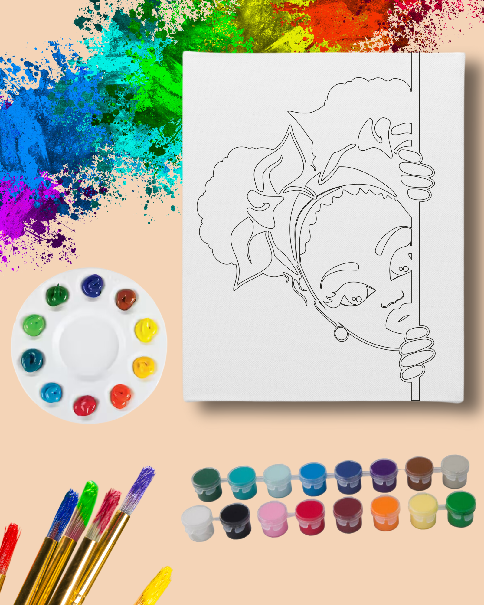 DIY Paint Party Kit - 11x14 Canvas - Little Girl Peeking