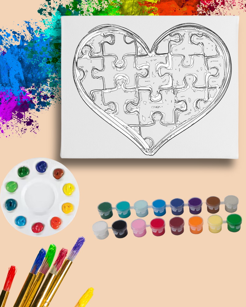 DIY Paint Party Kit - 11x14 Canvas - Puzzle Heart