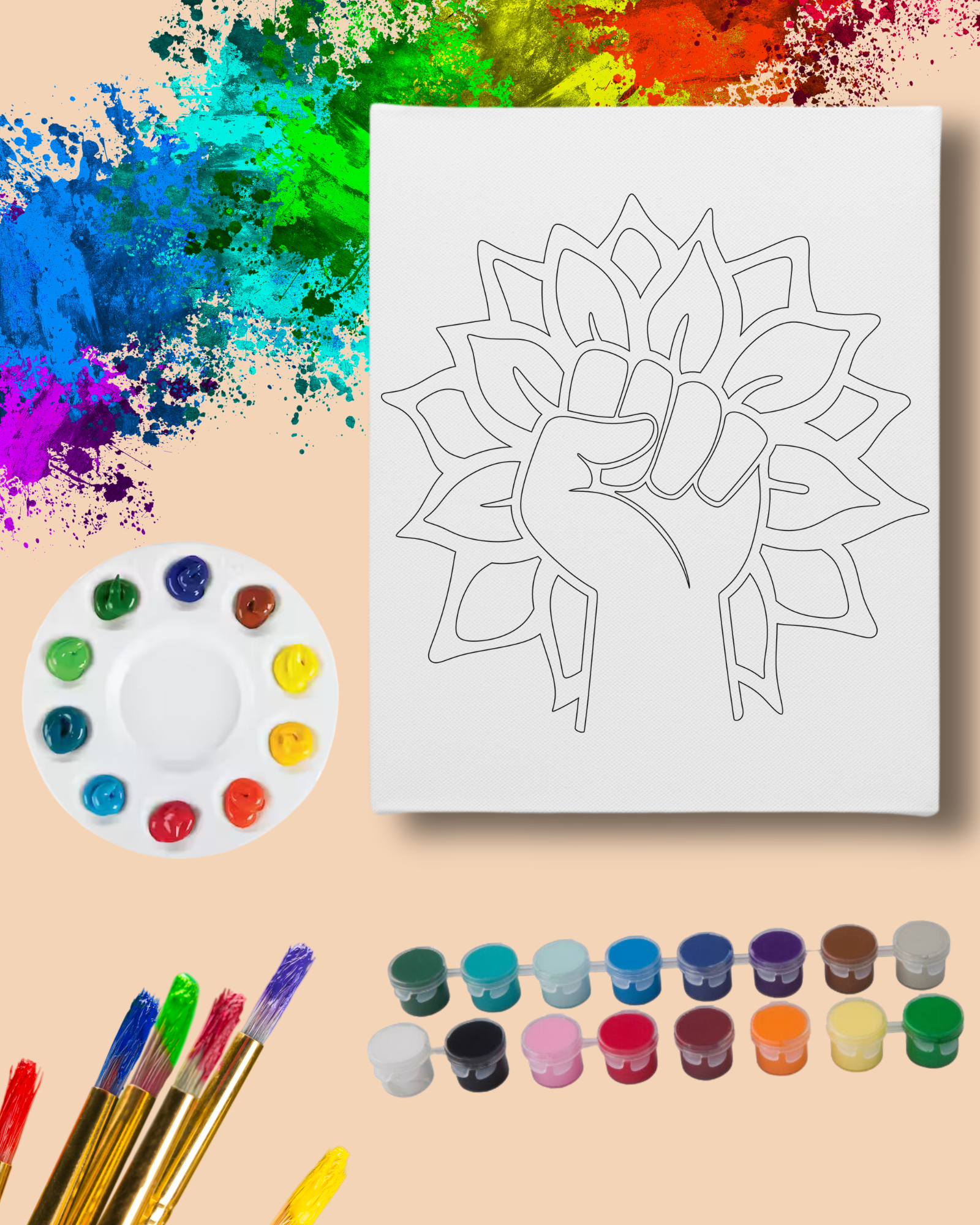 DIY Paint Party Kit - 11x14 Canvas - Sunflower Fist
