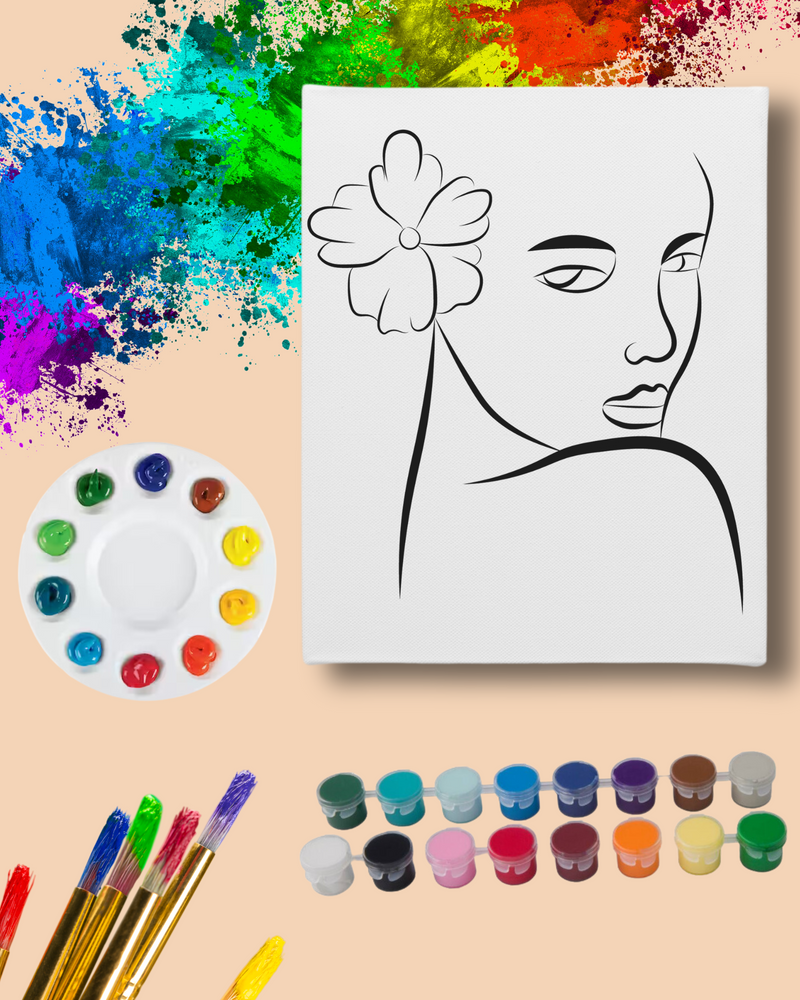 DIY Paint Party Kit - 11x14 Canvas - Woman with Flower Hair Bow