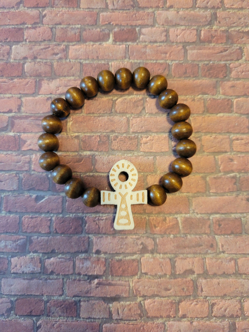 Afrocentric Ankh Brown Beaded Bracelet