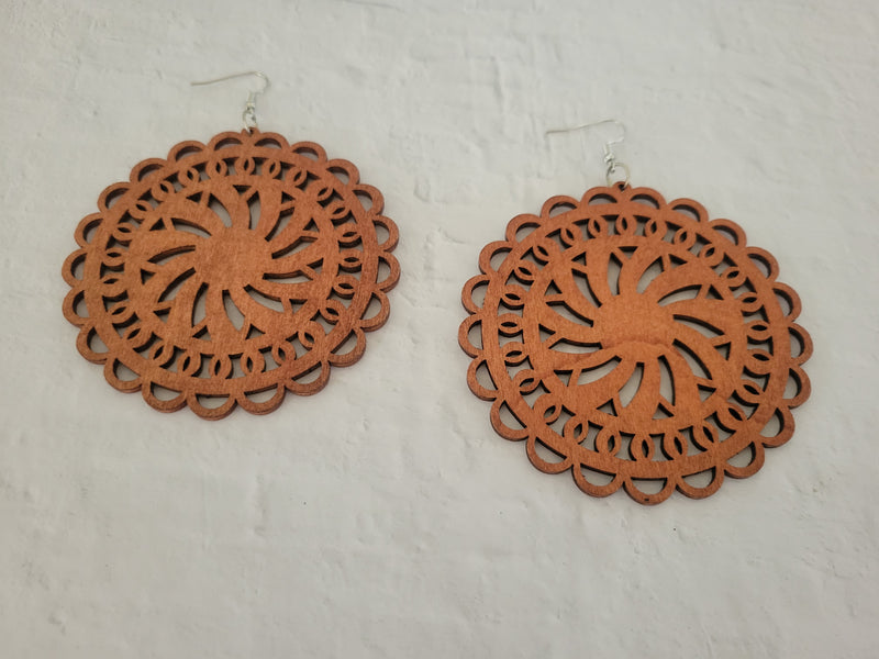 Pinwheel Engraved Wooden Earrings