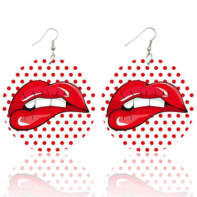 Polka Dot Drip Lips Wooden Earrings - Shades of My Melanin LLC