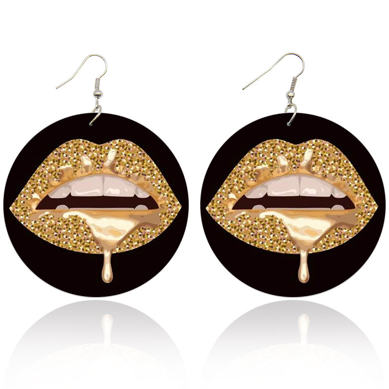 Gold Drip Lips Wooden Earrings - Shades of My Melanin LLC