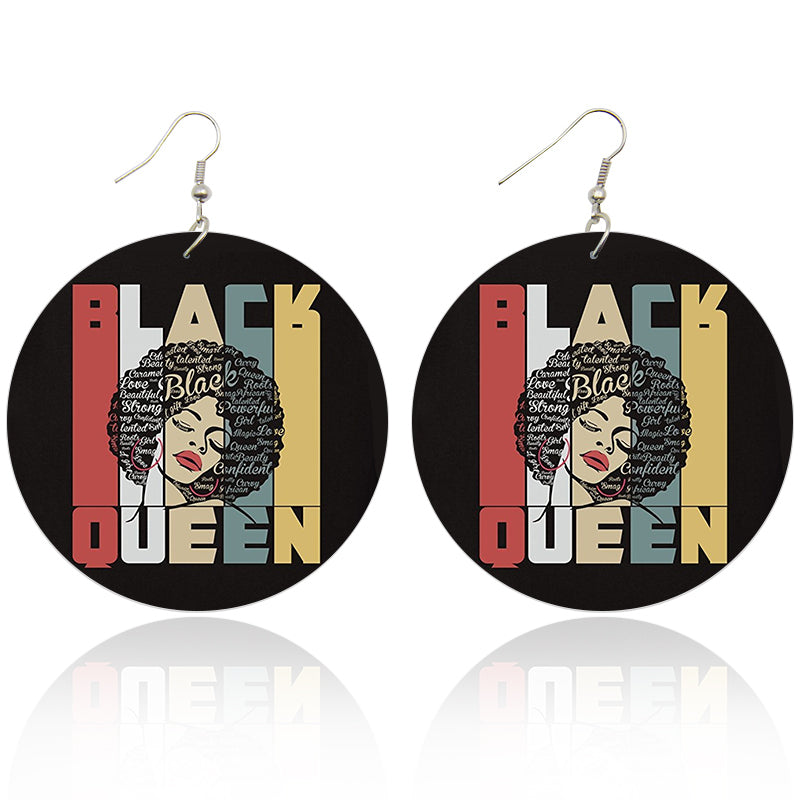 Black Queen on Repeat Wooden Earrings - Shades of My Melanin LLC