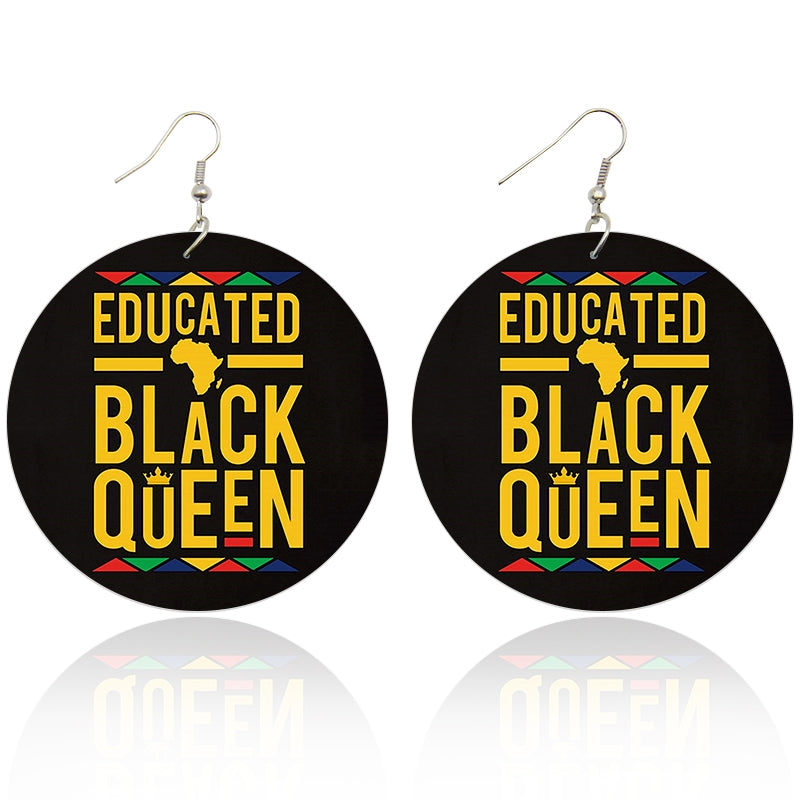 Educated Black Queen (Multi-colored) Wooden Earrings - Shades of My Melanin LLC