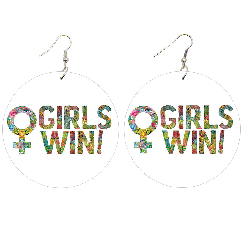 Girls Win! Wooden Earrings