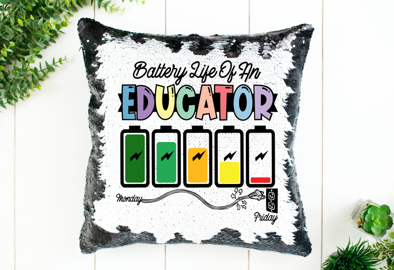 Battery Life of an Educator Sequin Pillow