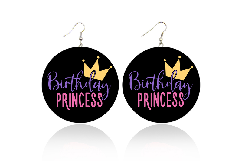 Birthday Princess Wooden Earrings (Kids/Tween - 5cm)