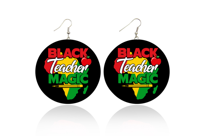 Black Teacher Magic Wooden Earrings