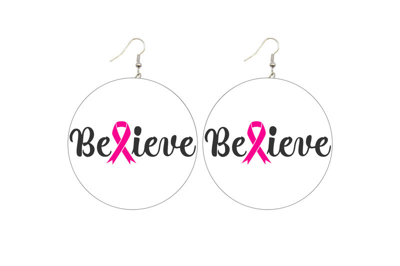 Believe Breast Cancer Wooden Earrings
