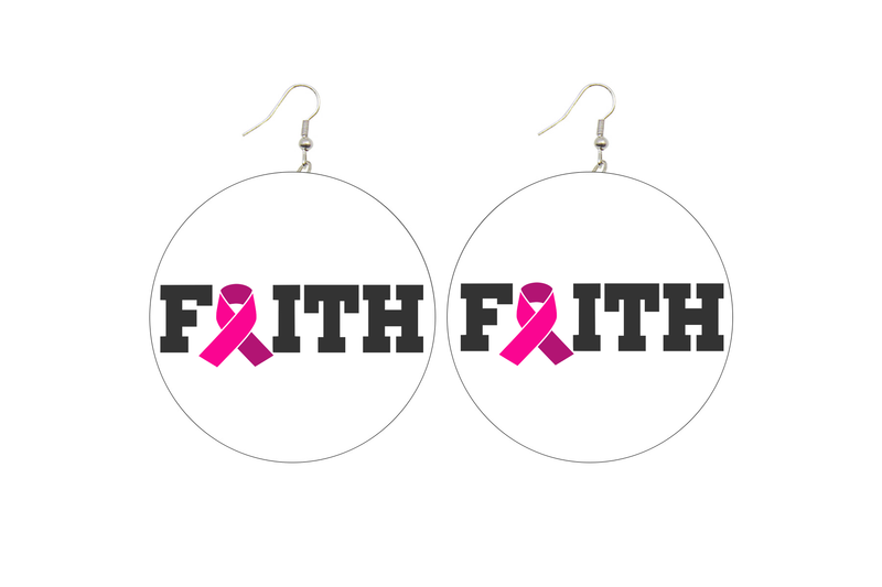 Faith Breast Cancer Wooden Earrings