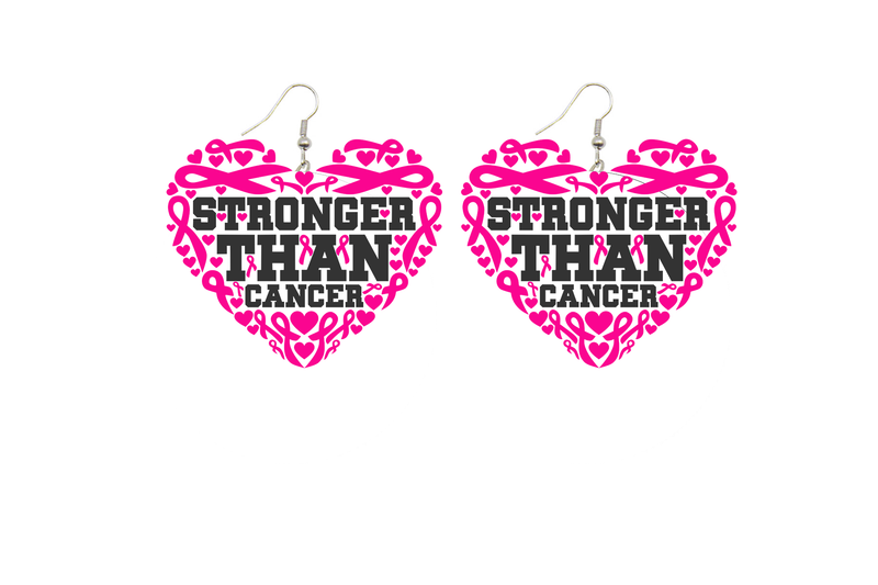 Stronger Than Cancer (Heart Shaped) Wooden Earrings