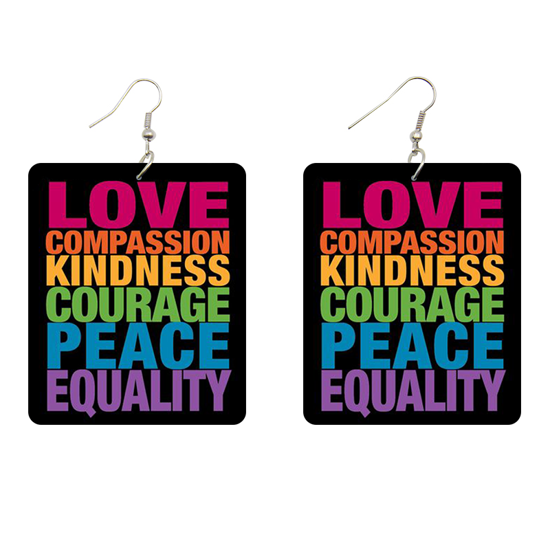 Love Compassion Kindness Rectangle Wooden Earrings