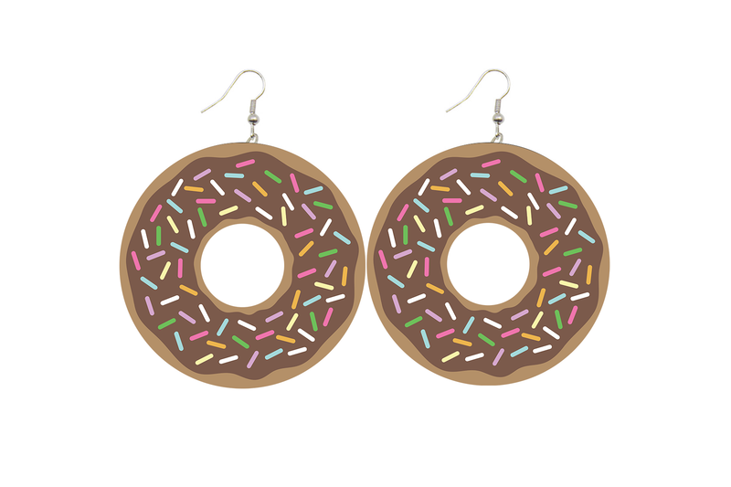 Chocolate Sprinkle Donuts Wooden Earrings