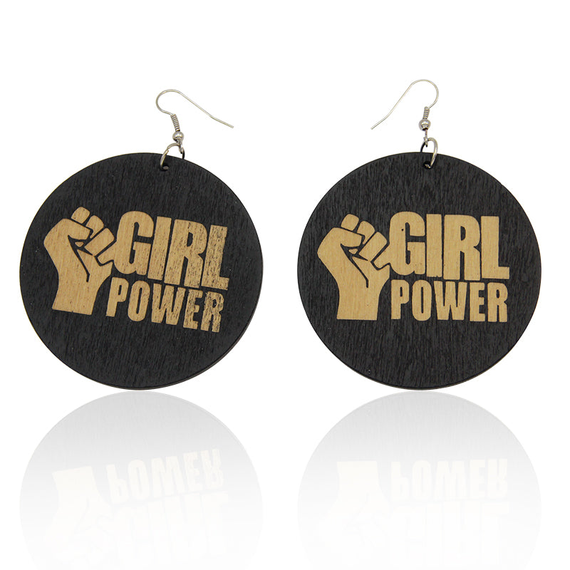 Girl Power Wooden Earrings