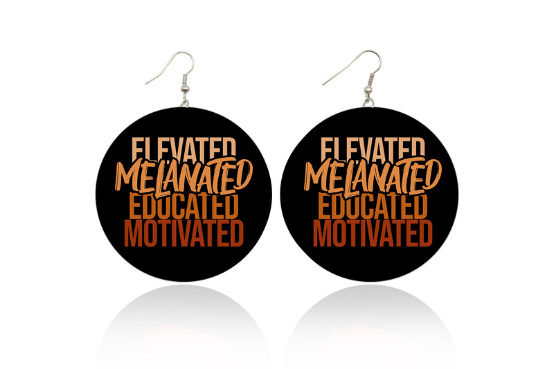 Elevated, Melanated, Educated, Motivated Wooden Earrings
