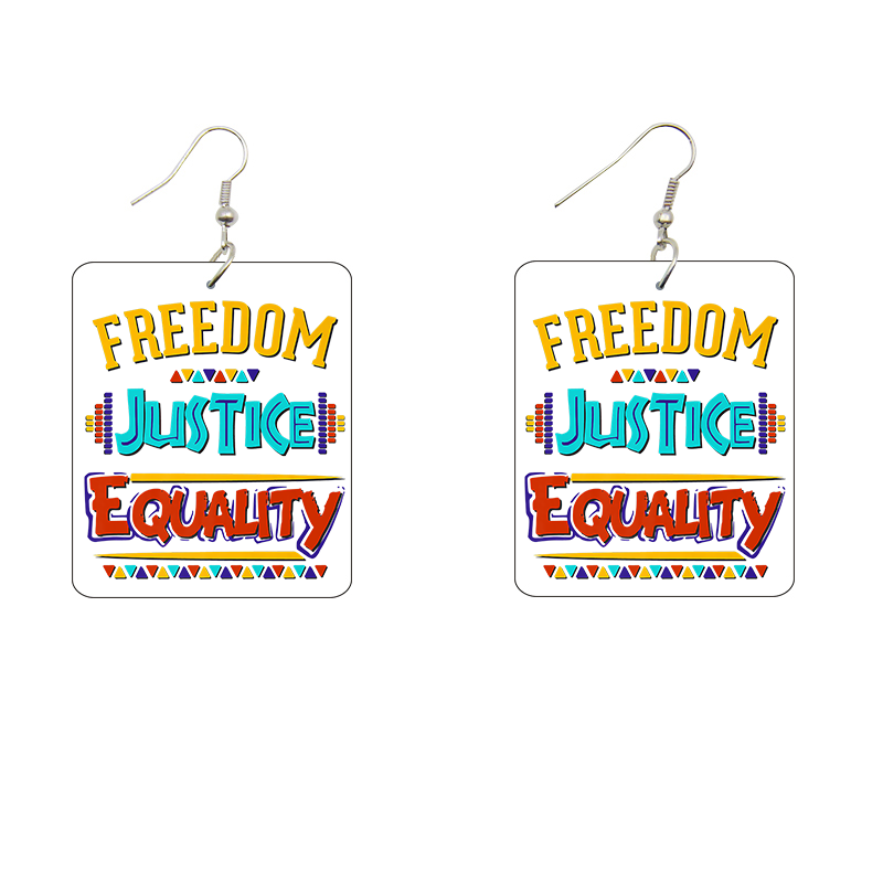 Freedom Justice Equality Rectangle Wooden Earrings