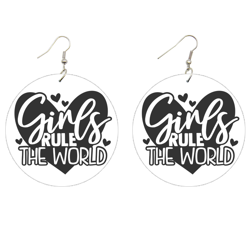 Girls Rule The World Wooden Earrings (Kids/Tween - 5cm)