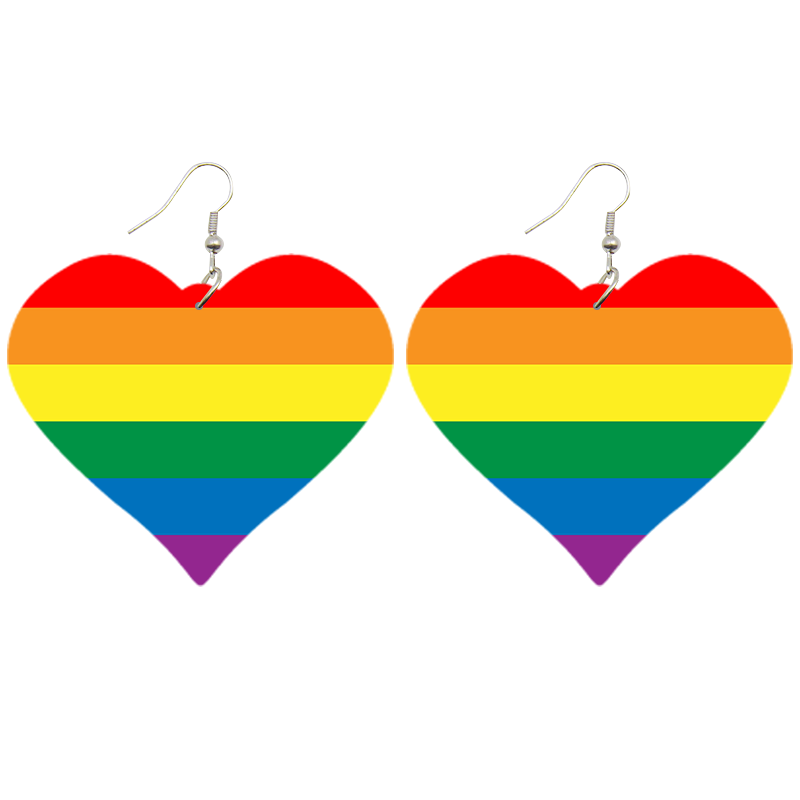 Pride Heart Wooden Earrings