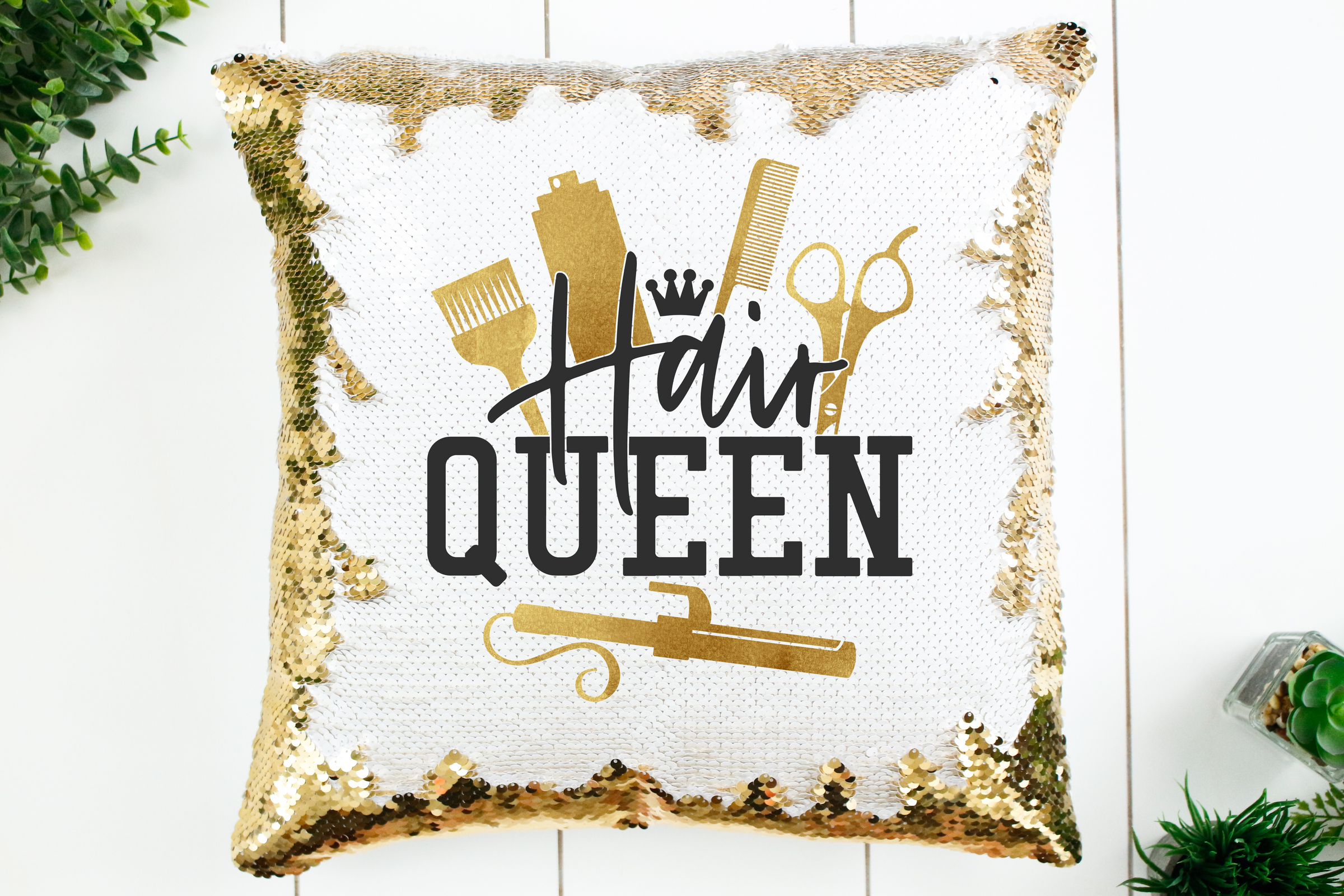Hair Queen Hairstylist Sequin Pillow