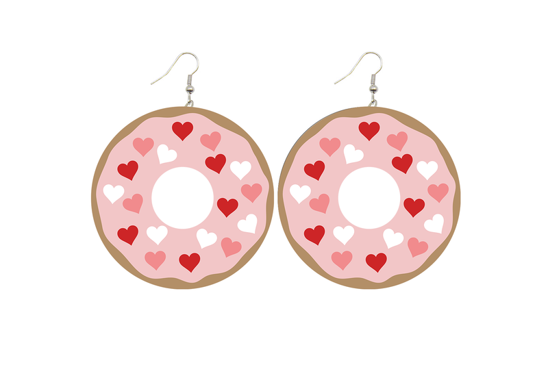Heart Sprinkle Donuts Wooden Earrings
