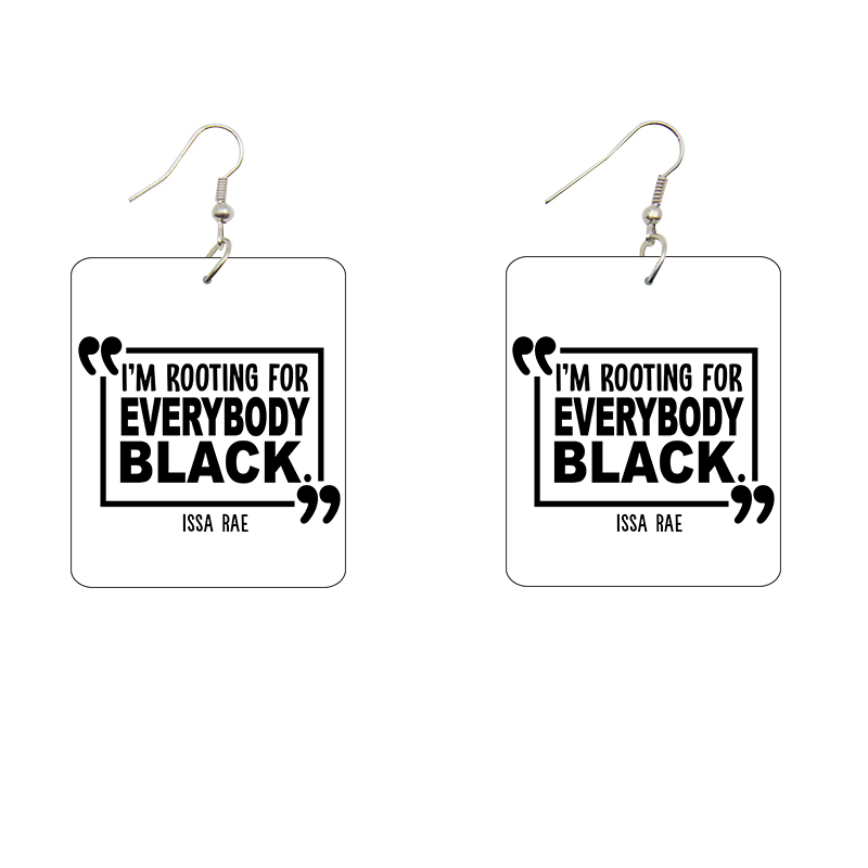 Rooting For Everybody Black Rectangle Wooden Earrings