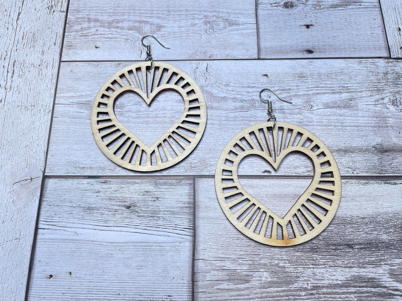 Heart Engraved Wooden Earrings