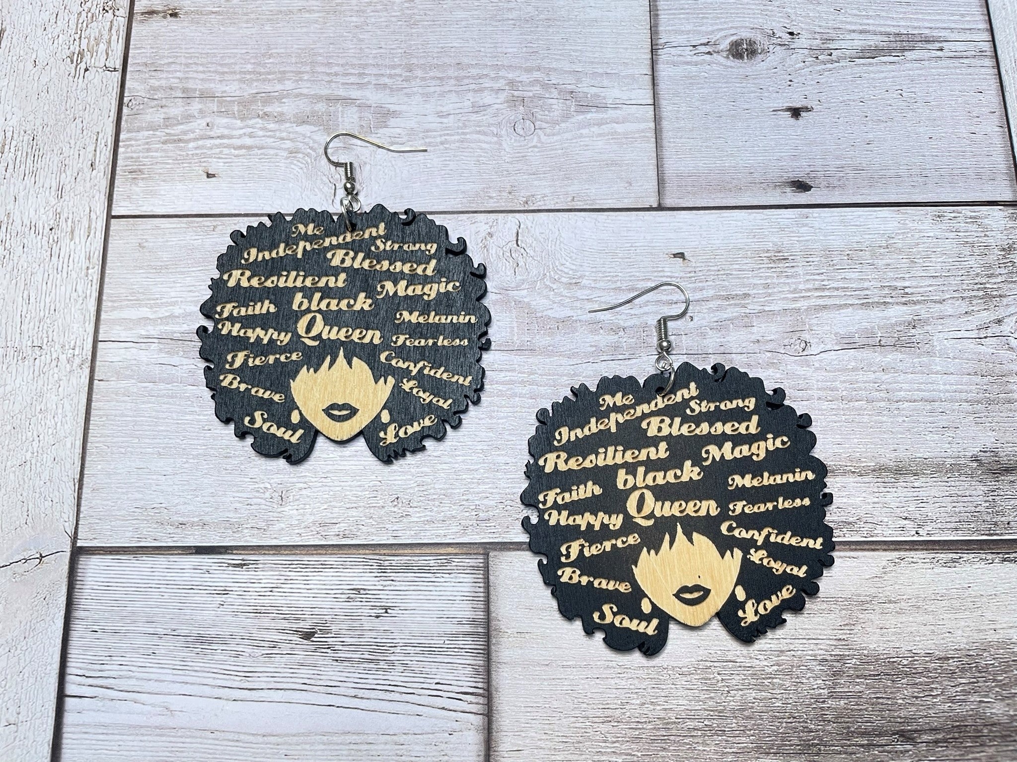 Afro Affirmations Engraved Wooden Earrings