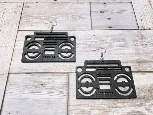 Boombox Engraved Wooden Earrings