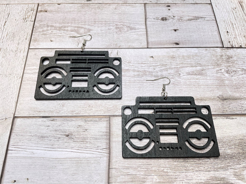 Boombox Engraved Wooden Earrings