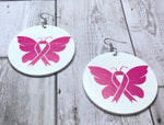 Breast Cancer Butterfly Wooden Earrings