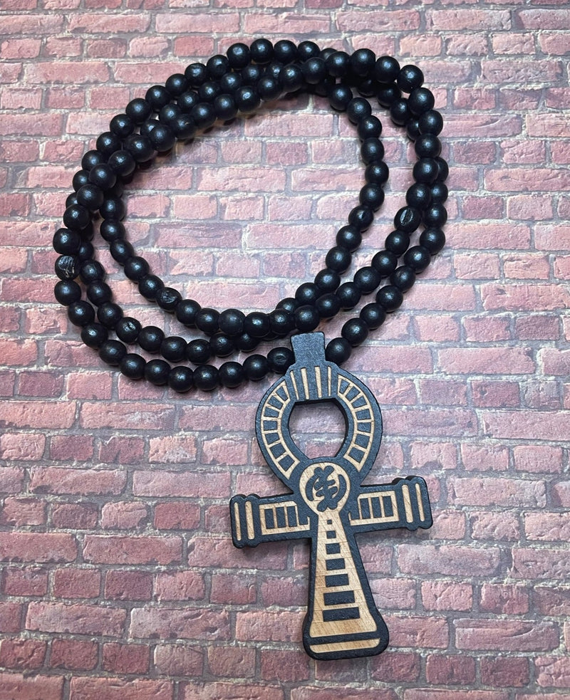 Black & Brown Ankh Beaded Necklace