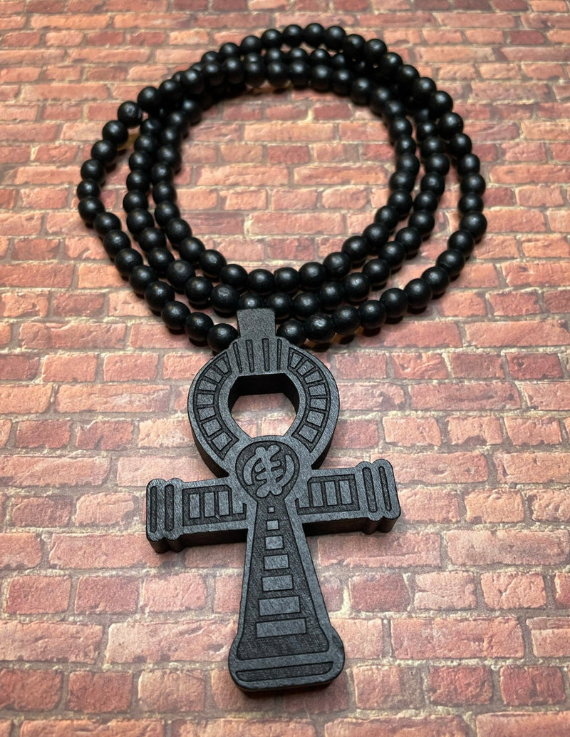 Black Ankh Beaded Necklace