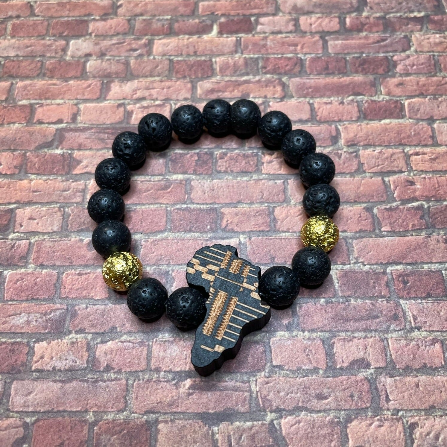 Afrocentric Africa Black & Gold Lava Stone Bracelet