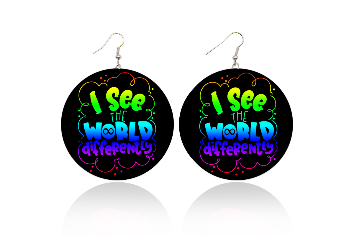 I See The World Differently Wooden Earrings (Adults - 6cm)