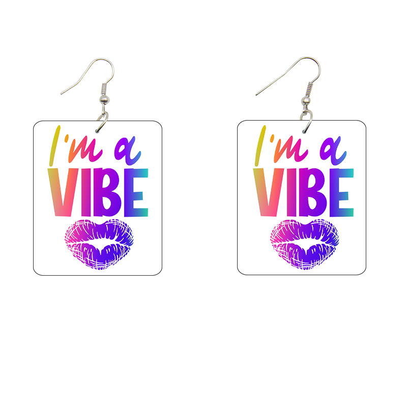 I'm A Vibe Rectangle Rainbow Wooden Earrings