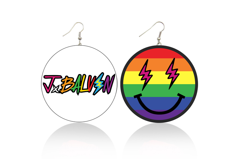 J.Balvin Rainbow & Logo Wooden Earrings