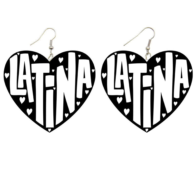 Latina Heart Shaped Wooden Earrings