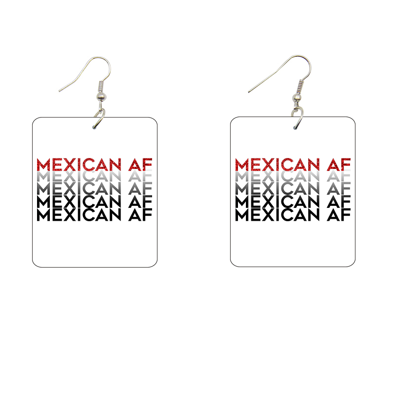 Mexican AF Rectangle Wooden Earrings