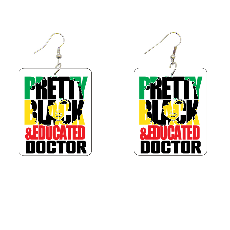 Pretty, Black and Educated Doctor Rectangle Wooden Earrings